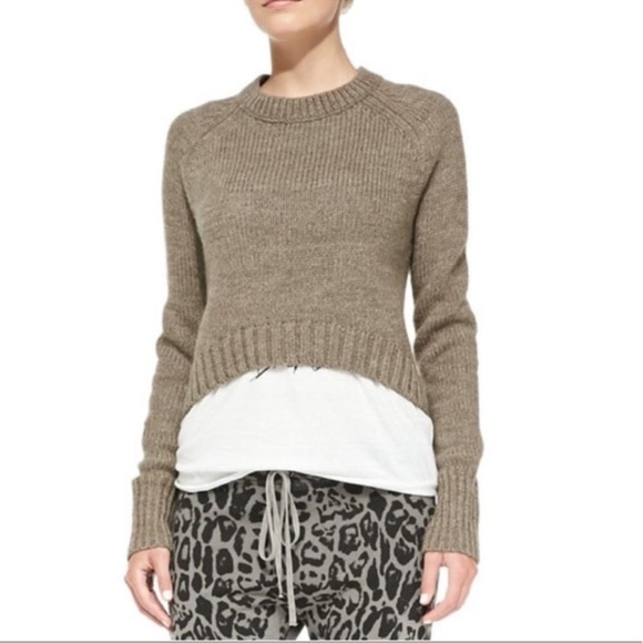 Pam & Gela Elbow Patch Cropped Knit Sweatert Petite P gray. D - Picture 1 of 9